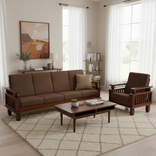 Ball Handel Set 4x4 5 Seater Sofa - Alcacia Wood