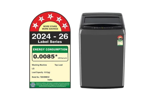 LG T80VBMB1Z 8 kg Fully Automatic Top Load Washing Machine - 5-Star, Middle Black