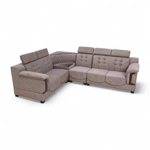 Camel Corner Sofa W.S 2+2+1+c 5 Seater L Shape Sofa - Upholester Pine Wood, Beige