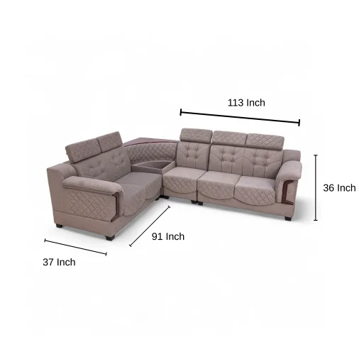 Camel Corner Sofa W.S 2+2+1+c 5 Seater L Shape Sofa - Upholester Pine Wood, Beige