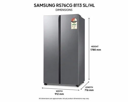 Samsung RS76CG 8113 SL HL 3-Star Side By Side Frost Free Refrigerator - 655 L, Silver