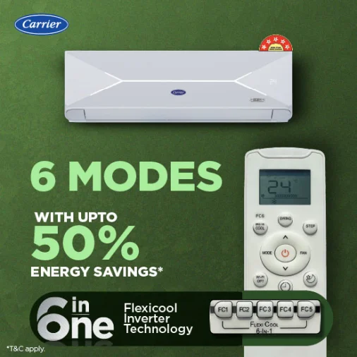 Carrier 19K XPERT LUMO GXI 1.5TON 5*INV Split Air Conditioner 5 Star Split AC
