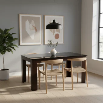 Dining Table Only 7268 Rectangular Dining Table Set - Solid Wood, Black Tempered Glass, Antique Brown