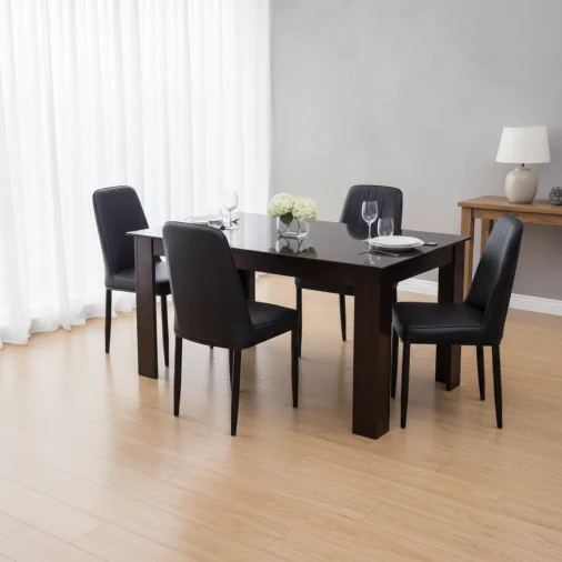 Dining Table Only 7268 Rectangular Dining Table Set - Solid Wood, Black Tempered Glass, Antique Brown