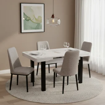 Dining Table 6889 Rectangular Dining Table Set - Rubberwood, Cream and Black Colour