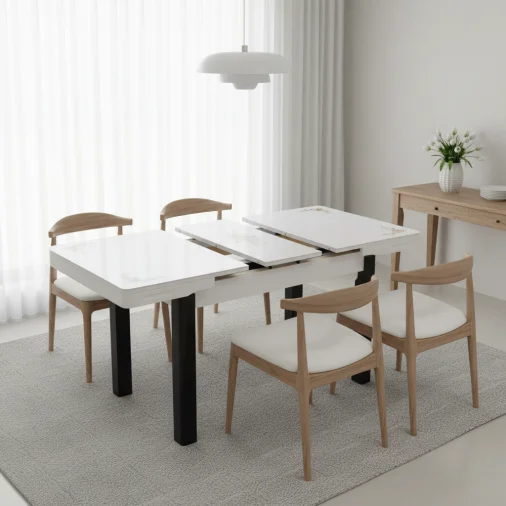 Dining Table 6889 Rectangular Dining Table Set - Rubberwood, Cream and Black Colour