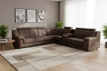 Dream Corner Sofa Set (2+2+1+c) 6-Seater L Shape Sofa - Upholstered with Pine Wood, Brown