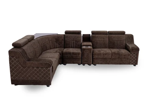 Dream Corner Sofa Set (2+2+1+c) 6-Seater L Shape Sofa - Upholstered with Pine Wood, Brown