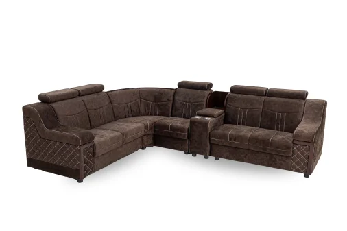 Dream Corner Sofa Set (2+2+1+c) 6-Seater L Shape Sofa - Upholstered with Pine Wood, Brown