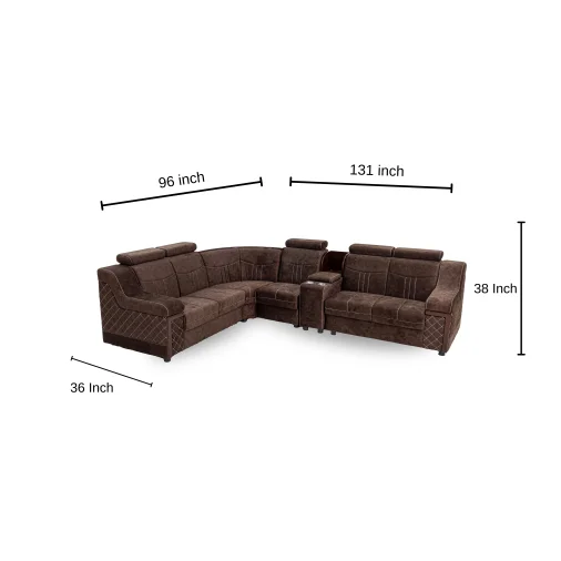 Dream Corner Sofa Set (2+2+1+c) 6-Seater L Shape Sofa - Upholstered with Pine Wood, Brown