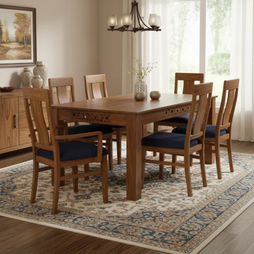 Jazz Table Rectangular Dining Table Set - Sheesham Wood, Teak Color (Model 202569)