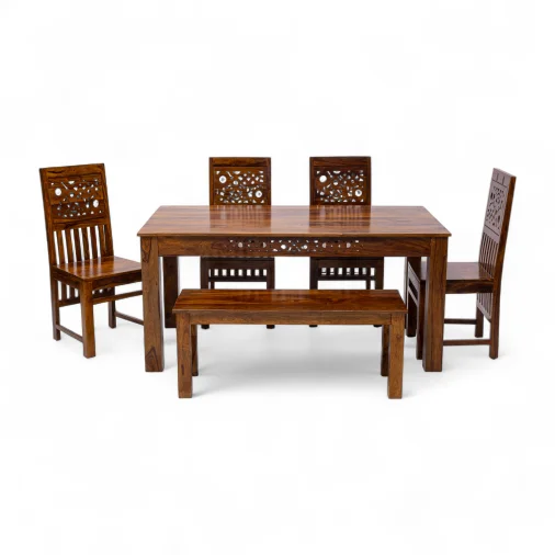 Jazz Table Rectangular Dining Table Set - Sheesham Wood, Teak Color (Model 202569)