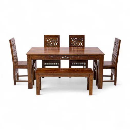 Jazz Table Rectangular Dining Table Set - Sheesham Wood, Teak Color (Model 202569)