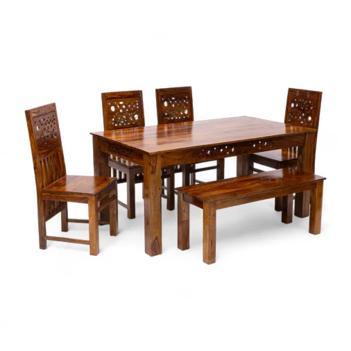 Jazz Table Rectangular Dining Table Set - Sheesham Wood, Teak Color (Model 202569)