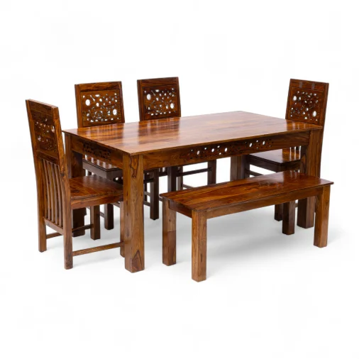 Jazz Table Rectangular Dining Table Set - Sheesham Wood, Teak Color (Model 202569)