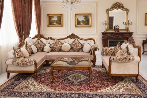 Lotus Corner Set (3+longie) 5-Seater L Shape Sofa - Upholstered with Pine Wood, Teak Wood, Beige