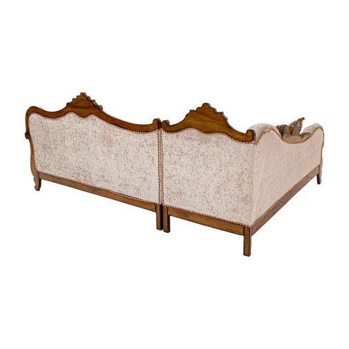 Lotus Corner Set (3+longie) 5-Seater L Shape Sofa - Upholstered with Pine Wood, Teak Wood, Beige